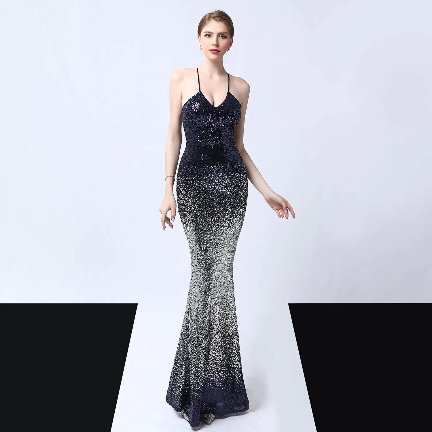 Elegant Sequin Evening Gown with Mermaid Design