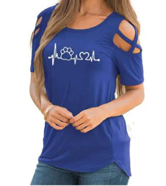 Heart Print Crew Neck Short Sleeve T-Shirt