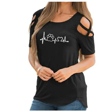 Heart Print Crew Neck Short Sleeve T-Shirt