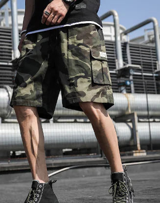 Camouflage Cargo Shorts with Letter Print for Summer