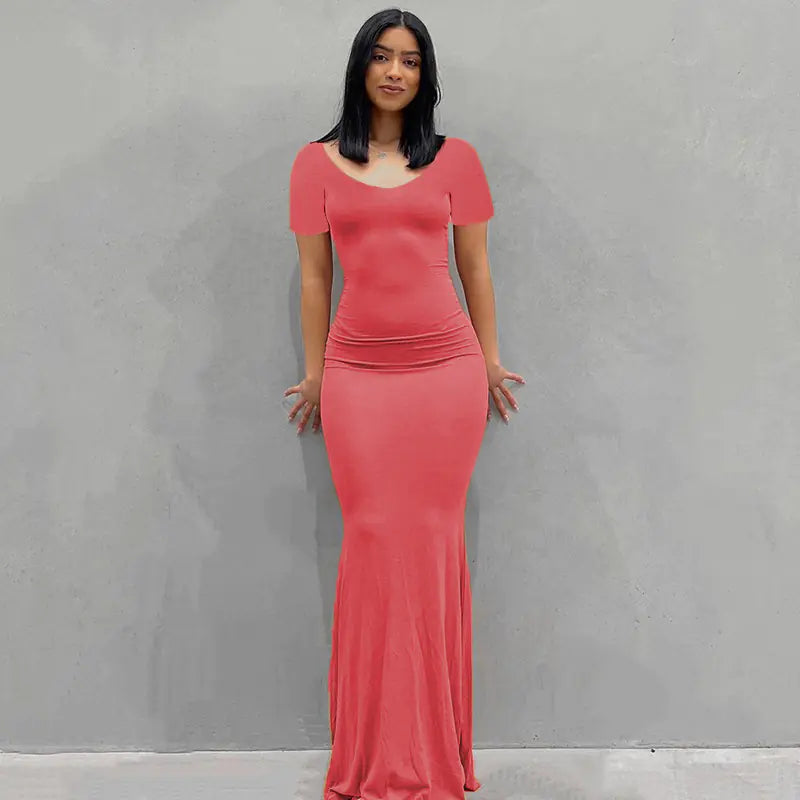 Casual Slim-fit Short Sleeve Long Dress for Women