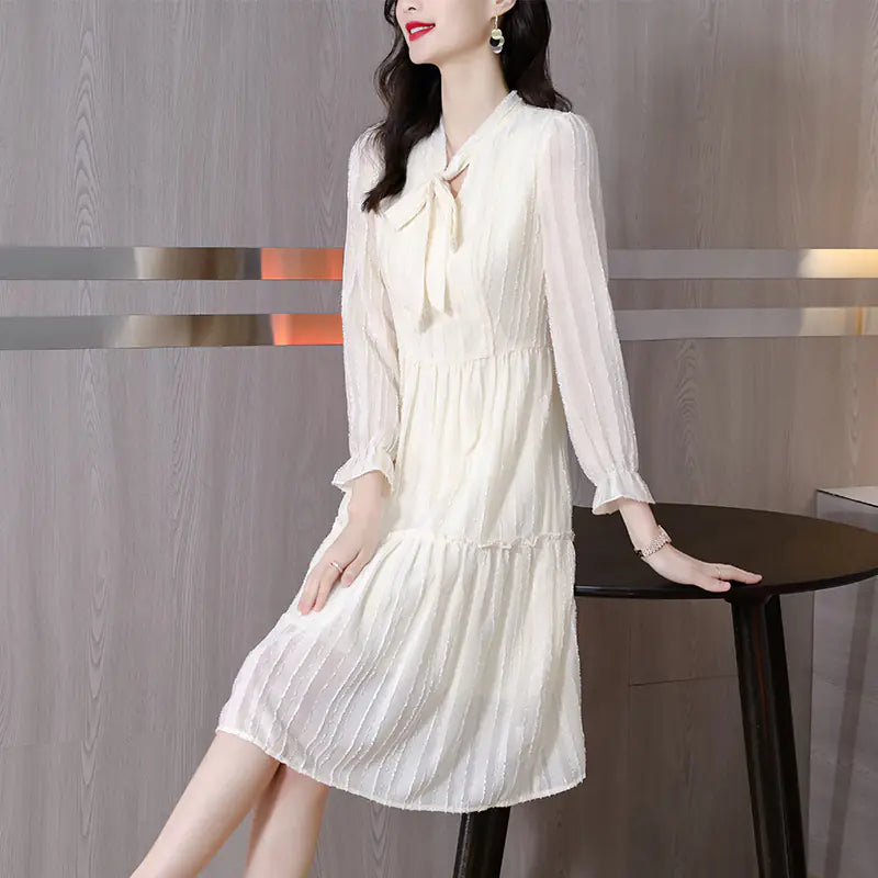 Solid Color Long Sleeve Tulle Dress