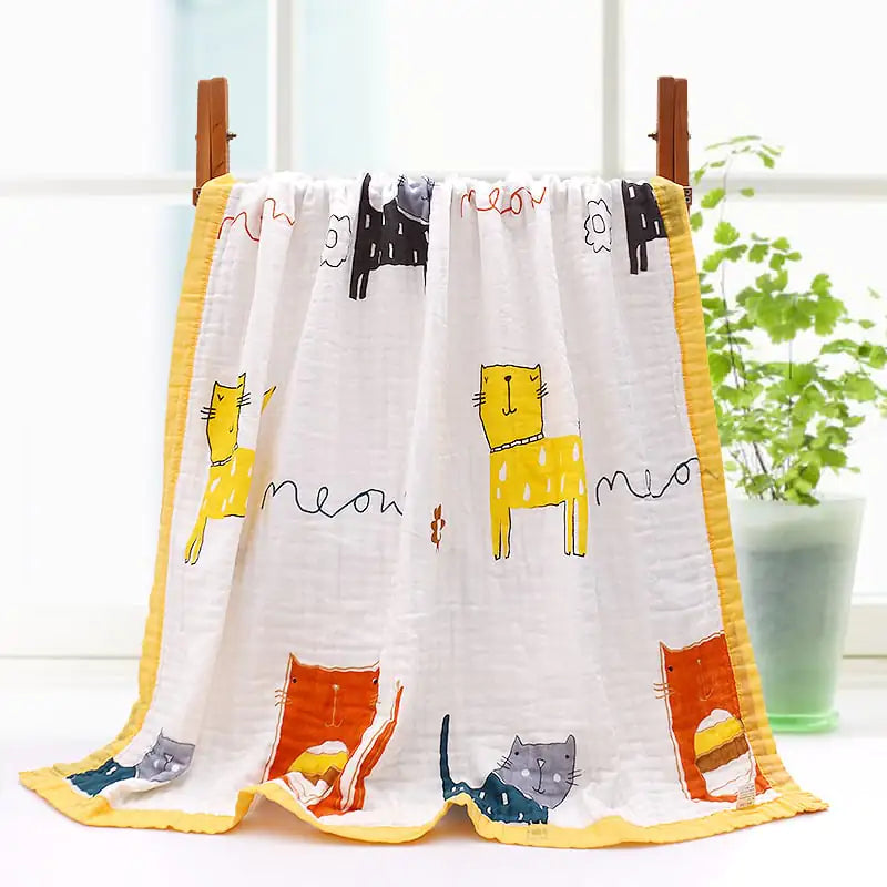 6-Layer Gauze Baby Bath Towel with Cartoon Print