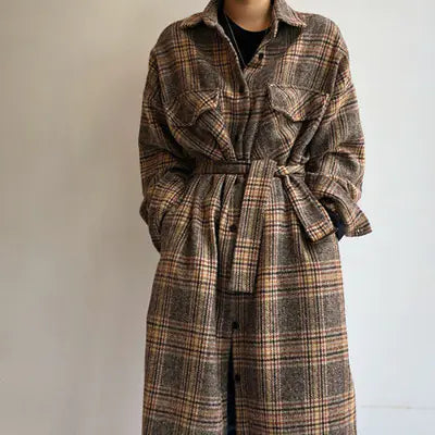 Korean Autumn Winter Plaid Shirt Dress Woolen Jacket