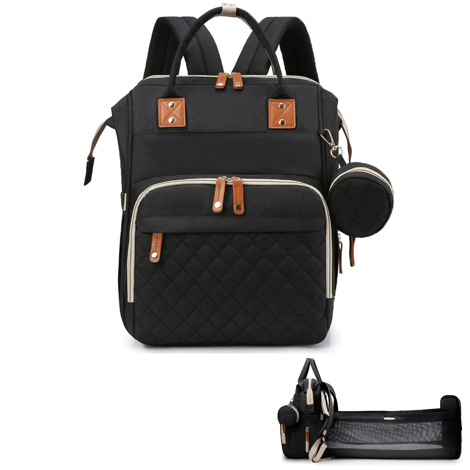 Tandanic Diaper Bag Backpack Baby Diaper Bag with Changing Station Mommy Bag Travel Multifunction Foldable Large Diaper Bags with Changing Pad for Unisex Baby Girl Boy(Black)