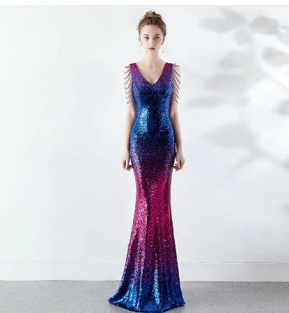 Elegant Sequin Evening Gown with Mermaid Design