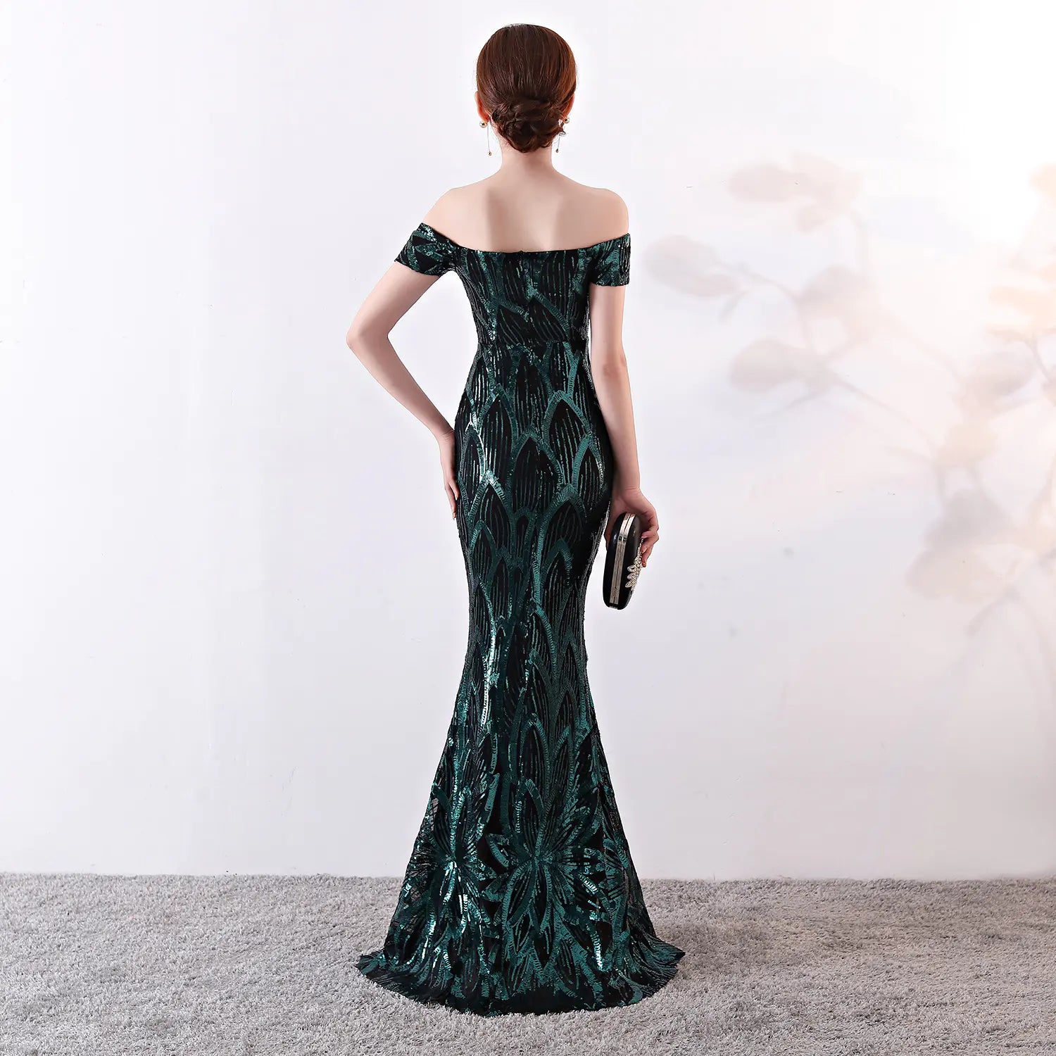 Off-Shoulder Sequin Mermaid Evening Gown for Events