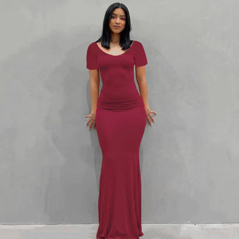 Casual Slim-fit Short Sleeve Long Dress for Women