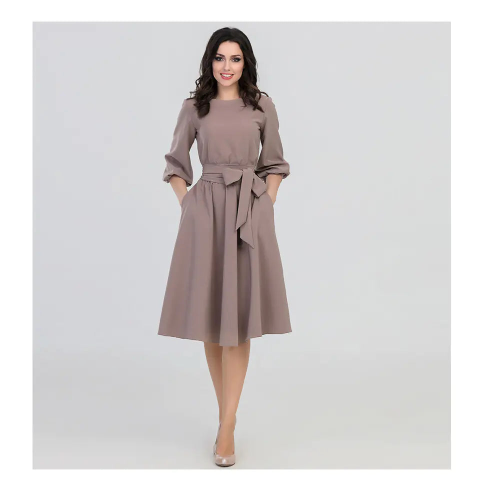 Elegant A-Line Dress with Round Neck