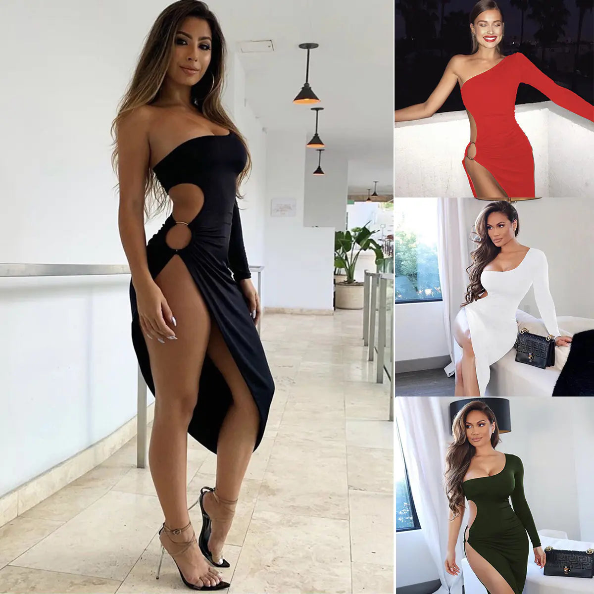 2020 Amazon Cross-Border Long Sleeve Cutout Dress