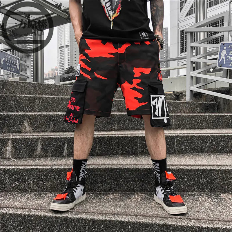 Camouflage Cargo Shorts with Letter Print for Summer