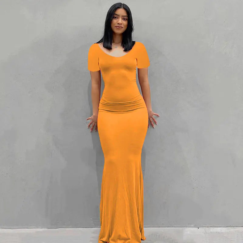 Casual Slim-fit Short Sleeve Long Dress for Women
