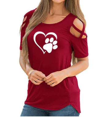 Heart Print Crew Neck Short Sleeve T-Shirt
