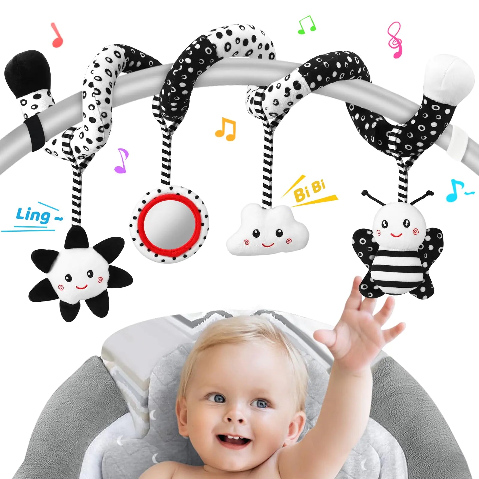 AJsupojouet Car Seat Toys Hanging and Stroller Toys for Babies 0-6 Months，High Contrast Baby Toys for Newborn 0 3 Months Brain DevelopmentBlack and White Baby Toys for Crib Mobile，Infant Ideal Gift