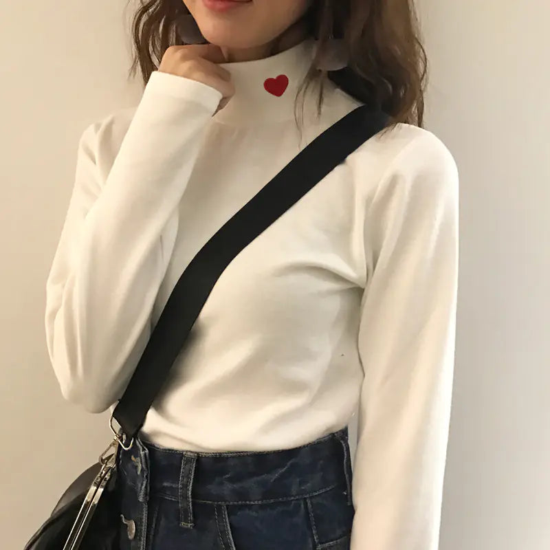 Embroidered Heart T-Shirt, Warm Stretch Base Layer