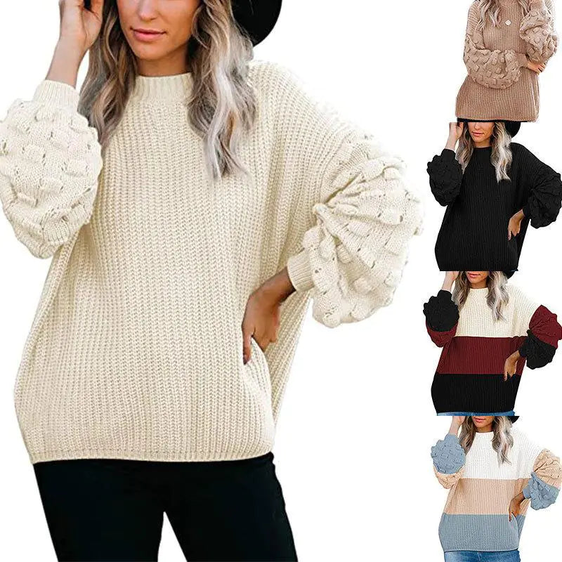 New Style Loose Pullover Knit Sweater with Long Sleeves