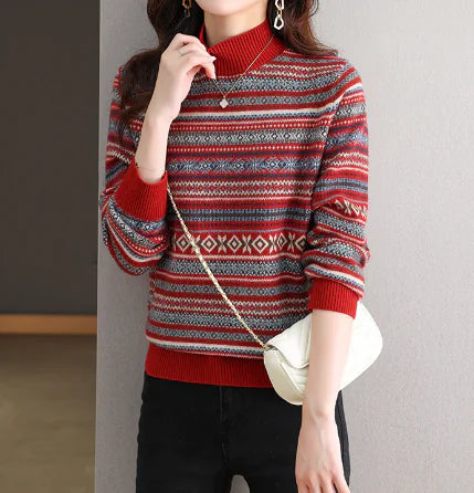 Knitted Sweater, Warm Base Layer, Crew Neck Top