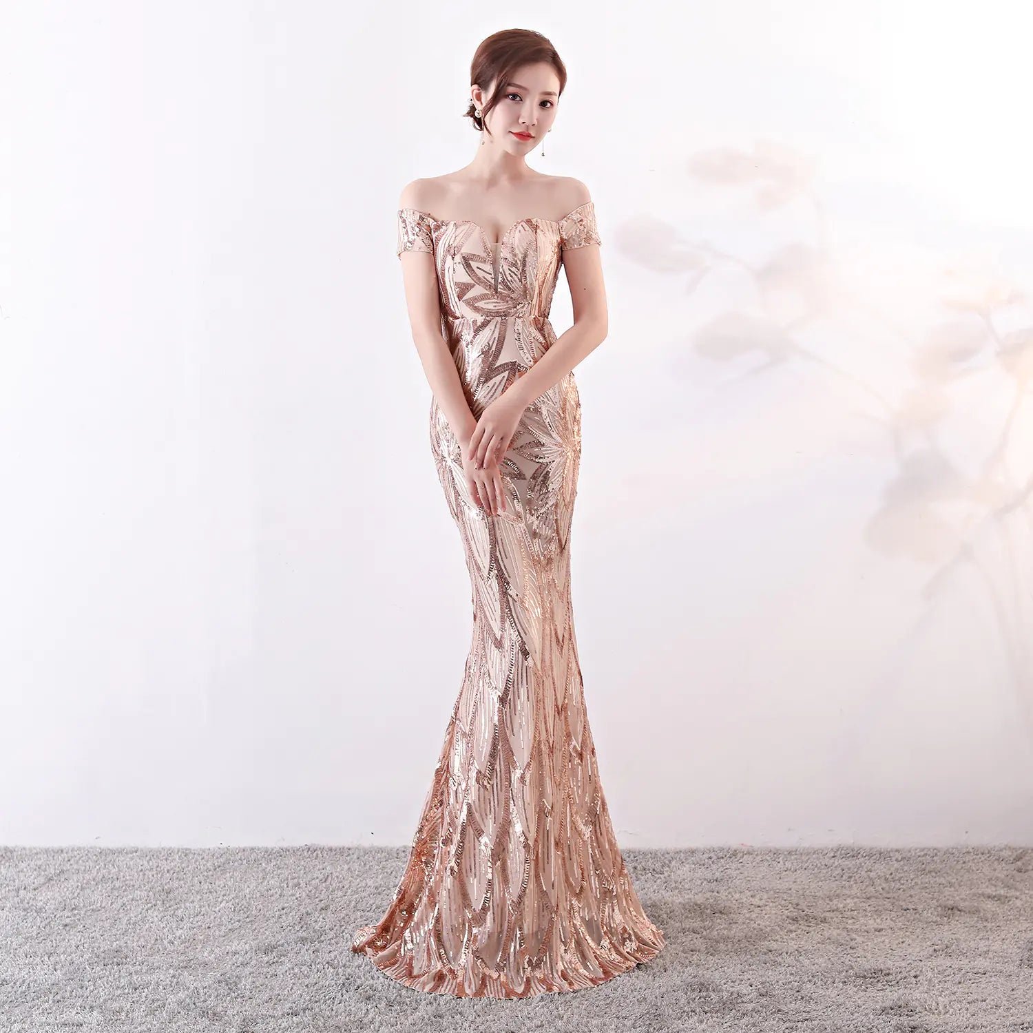 Off-Shoulder Sequin Mermaid Evening Gown for Events