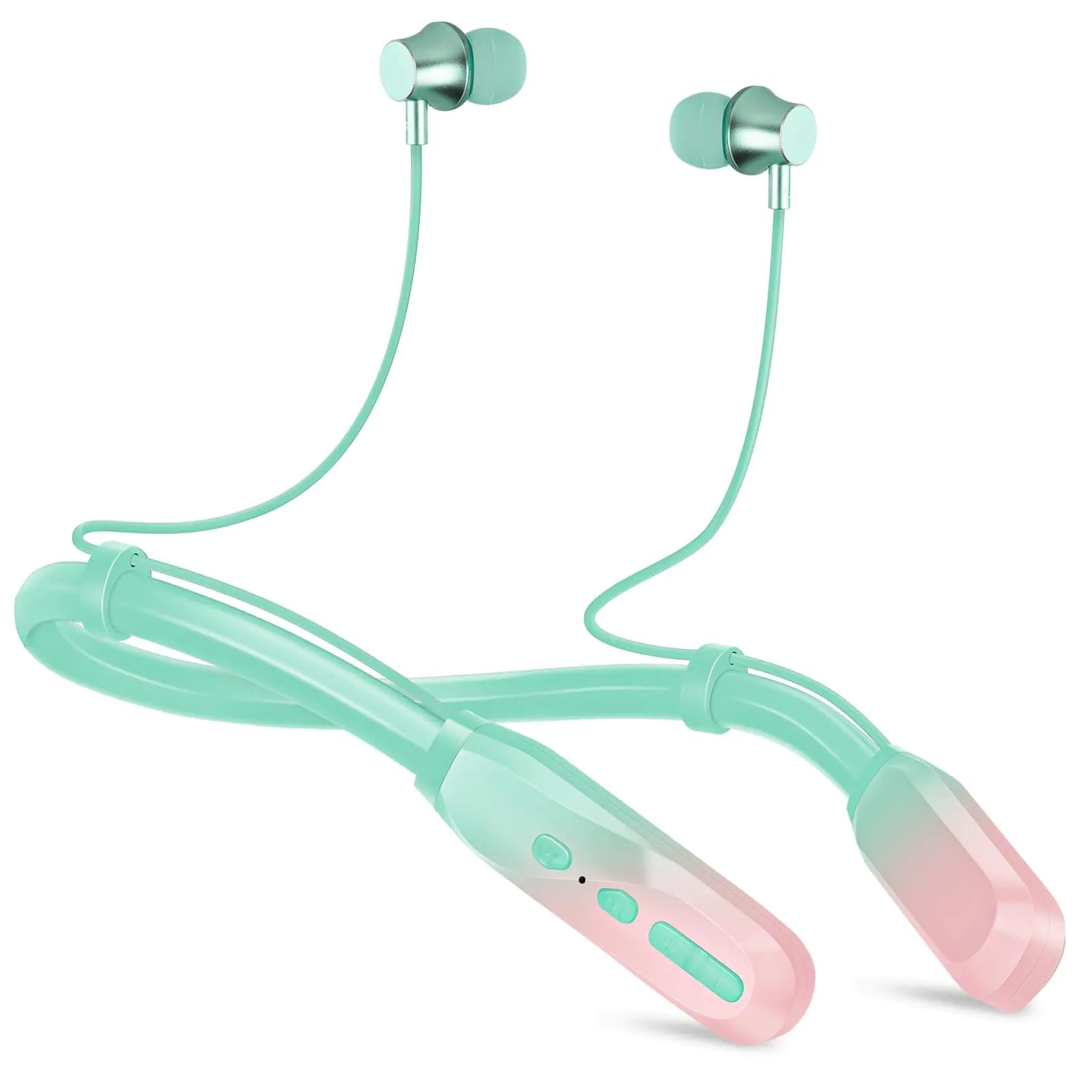 Lecefty Neckband Bluetooth Headphones 200H Extra Long Playtime Wireless Stereo Neckband Earbuds with Microphone Waterproof Balanced Armature Drivers in Ear Headset for Sports/Workout (Pink Green)
