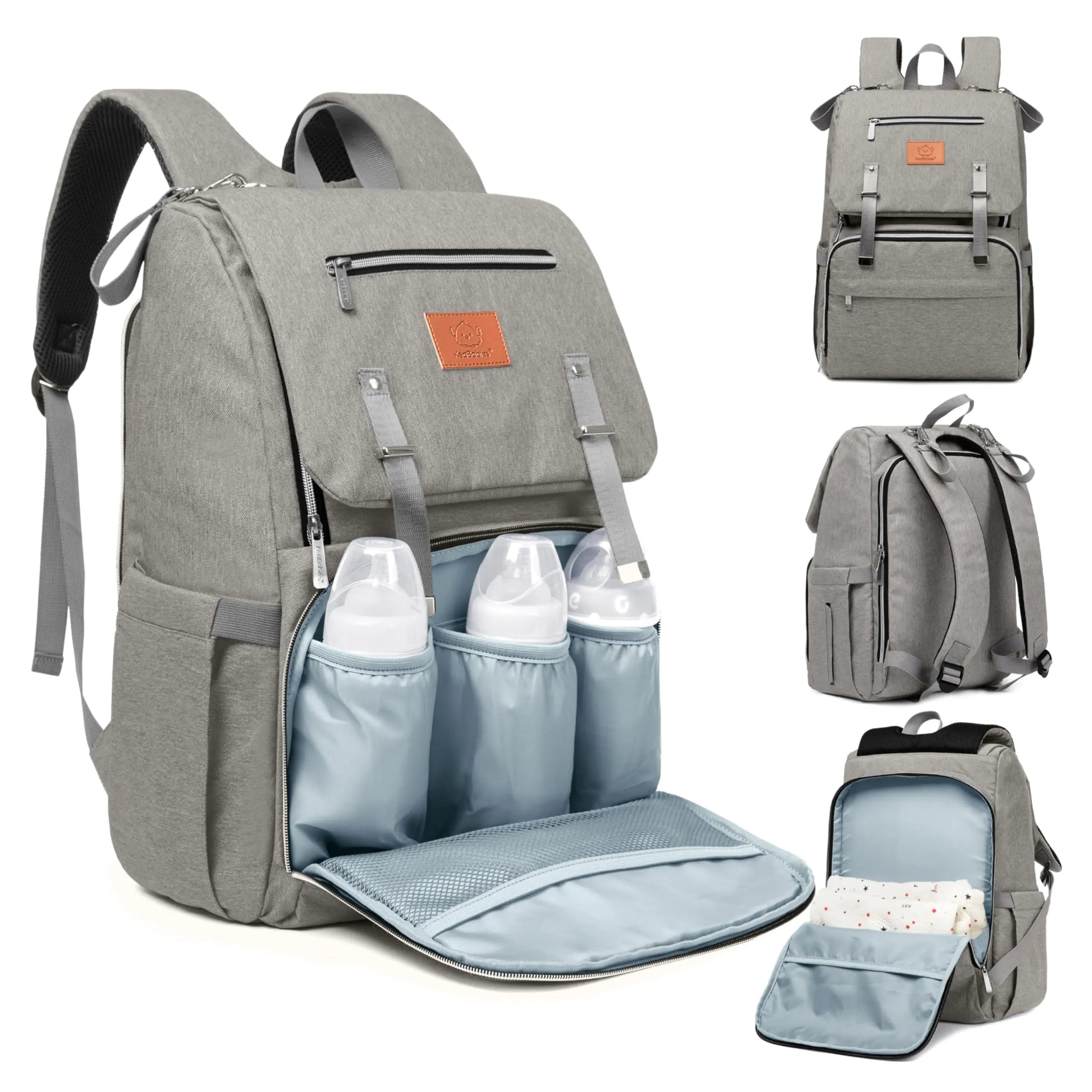 KeaBabies Baby Diaper Bag Backpack - Large Baby Bag for Boys Girls Waterproof Baby Backpack Diaper Bags for Baby Girl Baby Boy Bag Backpack Travel Diaper Bag with Changing Pad (Classic Gray)