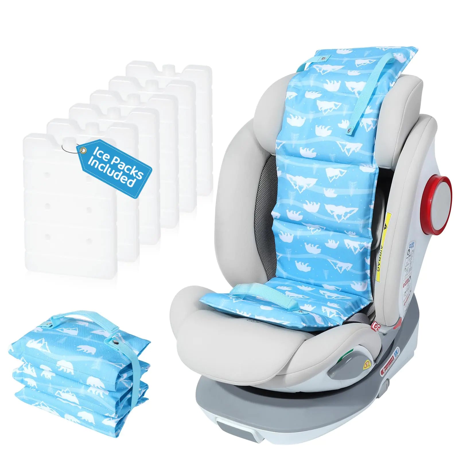 Orzbow Summer Car Seat Cooling Pad for Toddler with Removable Ice Pack Baby Cooler Mat for Child Car Seats and Strollers Portable Car Cooling Seat Ice Cushion Keeping Baby Cool in The Summer Blue