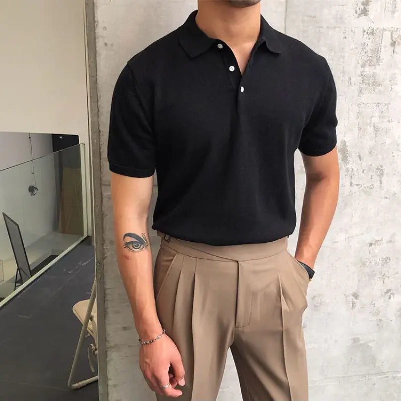 Trendy Summer Knit Slim Fit Short Sleeve Shirt
