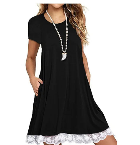 Solid Color Long Sleeve Lace Dress