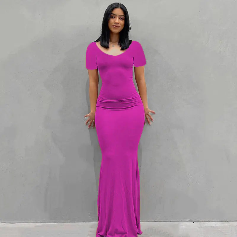 Casual Slim-fit Short Sleeve Long Dress for Women