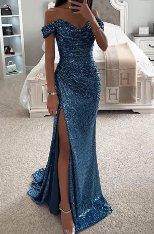 New Elegant Black Sequin Evening Gown with Mermaid Tail