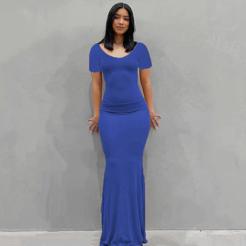 Casual Slim-fit Short Sleeve Long Dress for Women