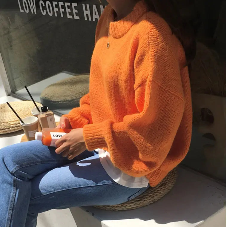 Loose-Fitting Knit Sweater - Korean Style Thick Pullover