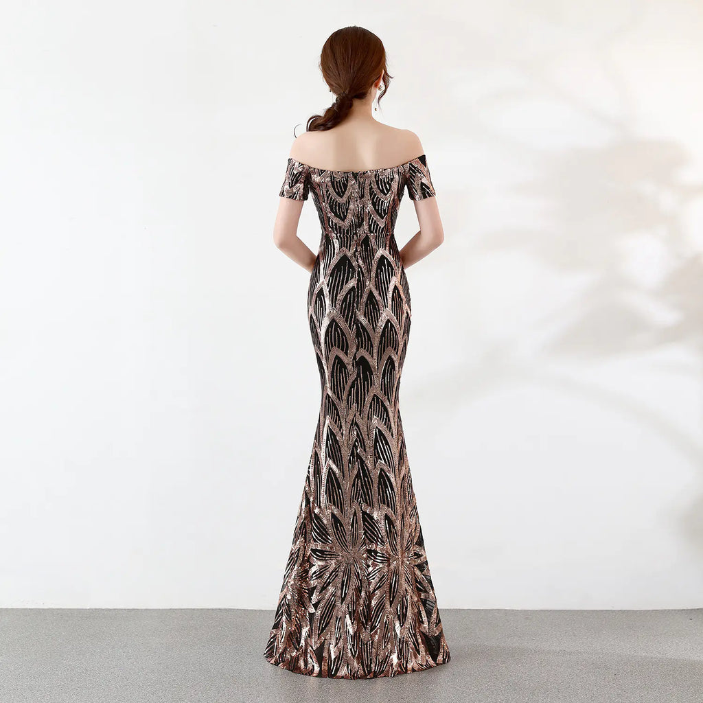 Off-Shoulder Sequin Mermaid Evening Gown for Events