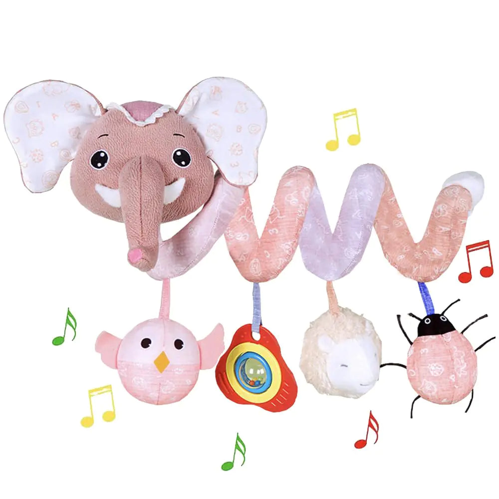 ORZIZRO Car Seat Toys Baby Stroller Toys Infant Spiral Hanging Toys for Crib Bar Bassinet Stroller Car Seat Mobile Early Development Toys for Newborn Baby Girls 0 3 6 12 Months -Pink Elephant