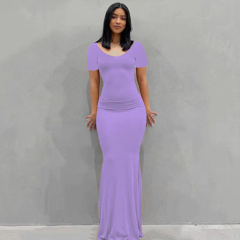 Casual Slim-fit Short Sleeve Long Dress for Women