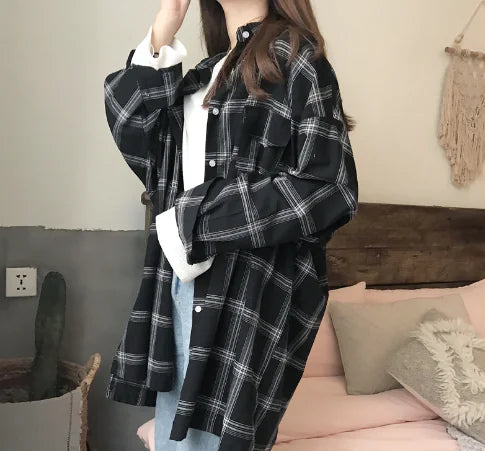 Irregular Plaid Long Sleeve Shirt for Women (2020)
