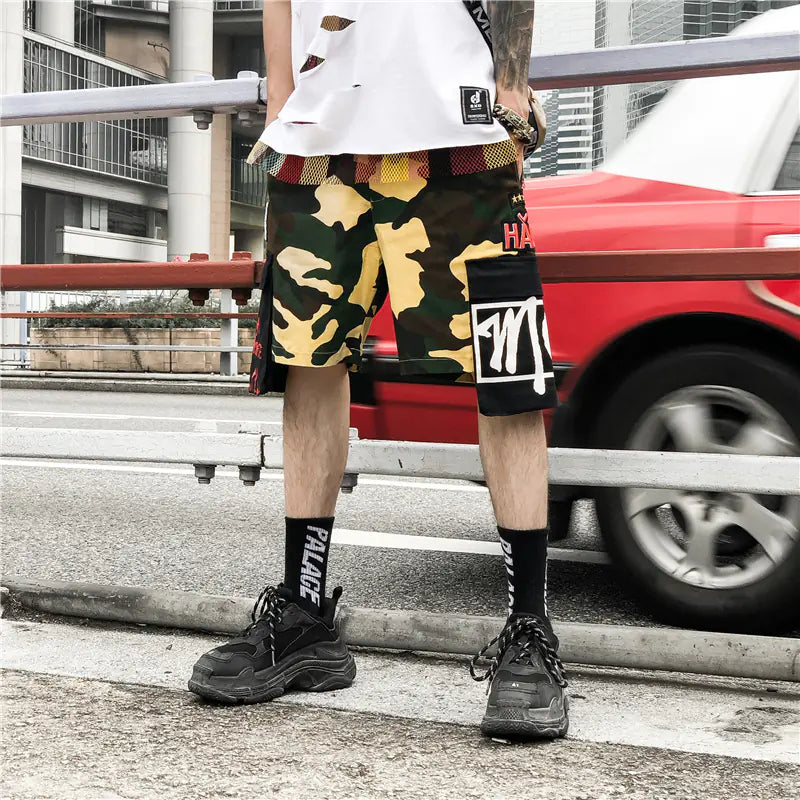 Camouflage Cargo Shorts with Letter Print for Summer
