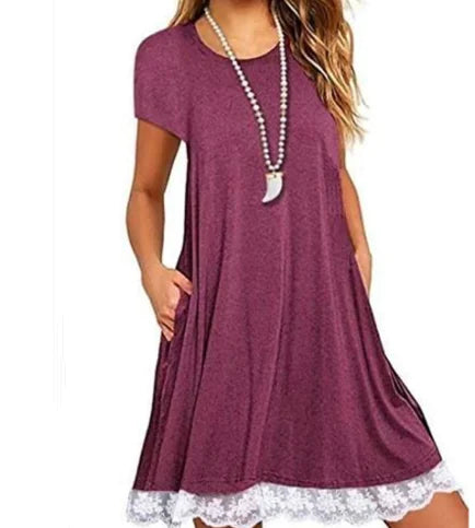 Solid Color Long Sleeve Lace Dress