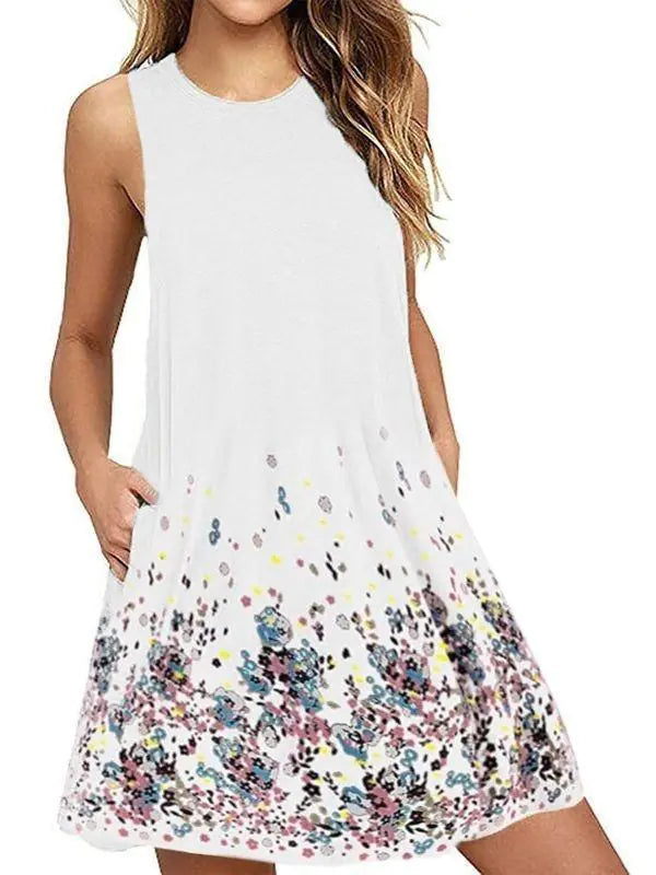 Floral Sleeveless A-Line Dress with Round Neck
