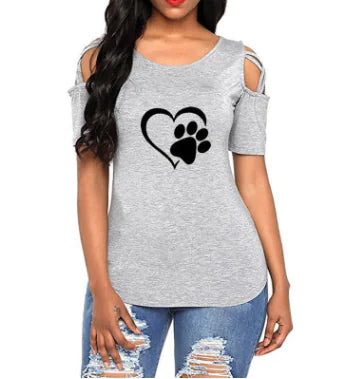 Heart Print Crew Neck Short Sleeve T-Shirt