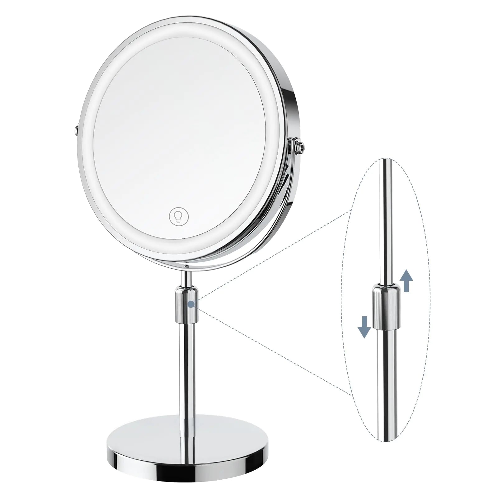 GioeDa Makeup Mirror with Lights Height & Brightness Adjustable Lighted Makeup Mirror with 10x Magnification 8" Rechargeable Double Sided Vanity Mirror with 3 Colors Lights