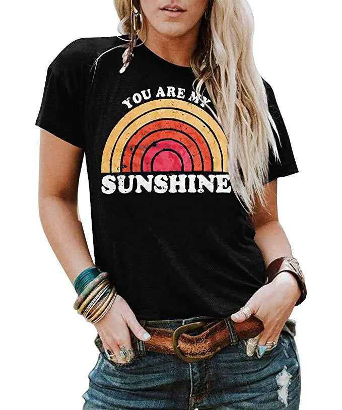 Letter Print Crew Neck T-Shirt, Short & Long Sleeve