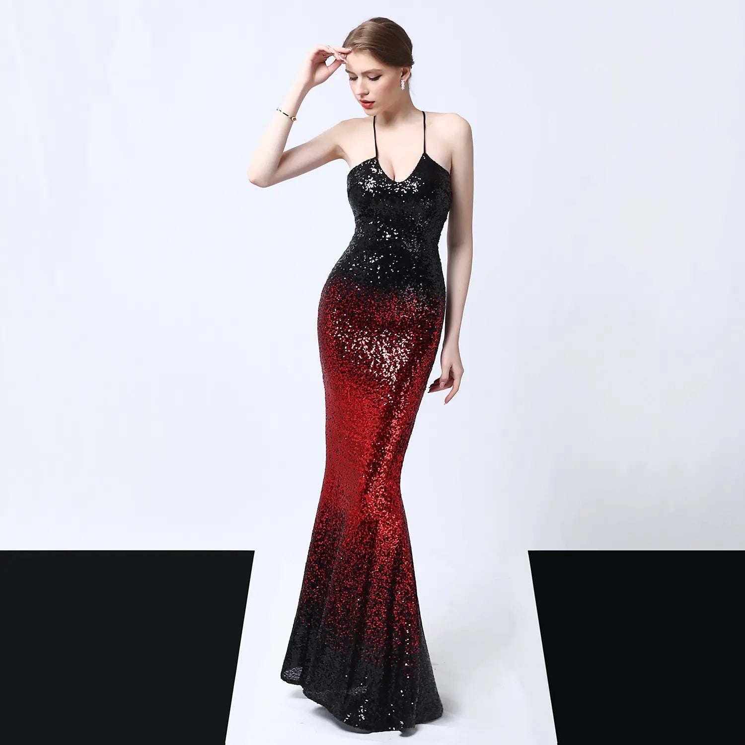 Elegant Sequin Evening Gown with Mermaid Design