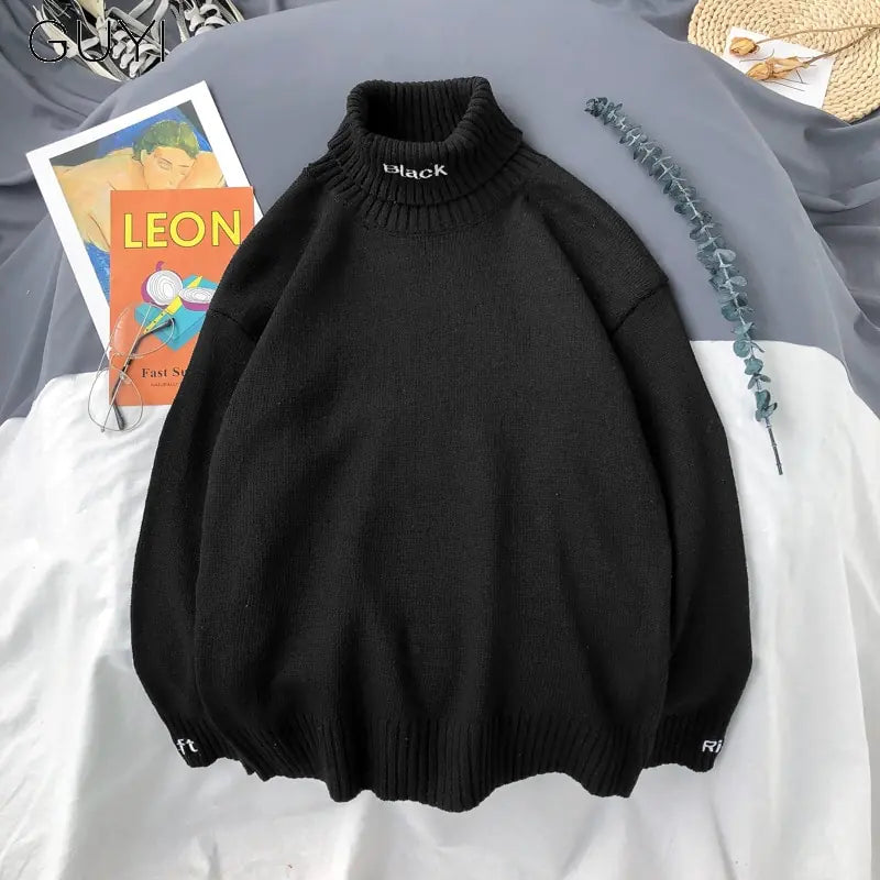 Men's Oversized Solid Color Turtleneck Sweater