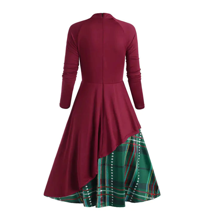 2020 Amazon Plaid Bow Long Sleeve Dress for Women