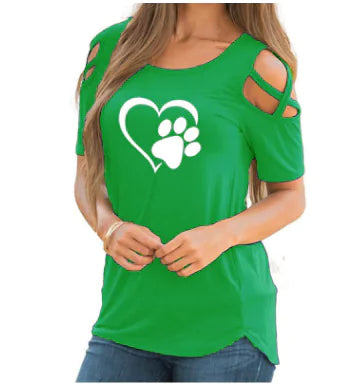 Heart Print Crew Neck Short Sleeve T-Shirt