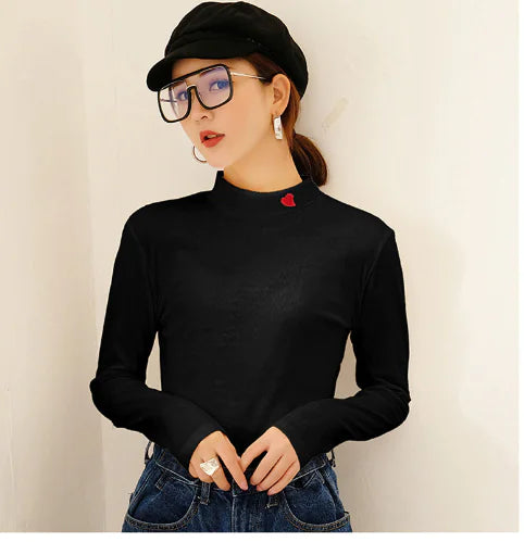 Embroidered Heart T-Shirt, Warm Stretch Base Layer