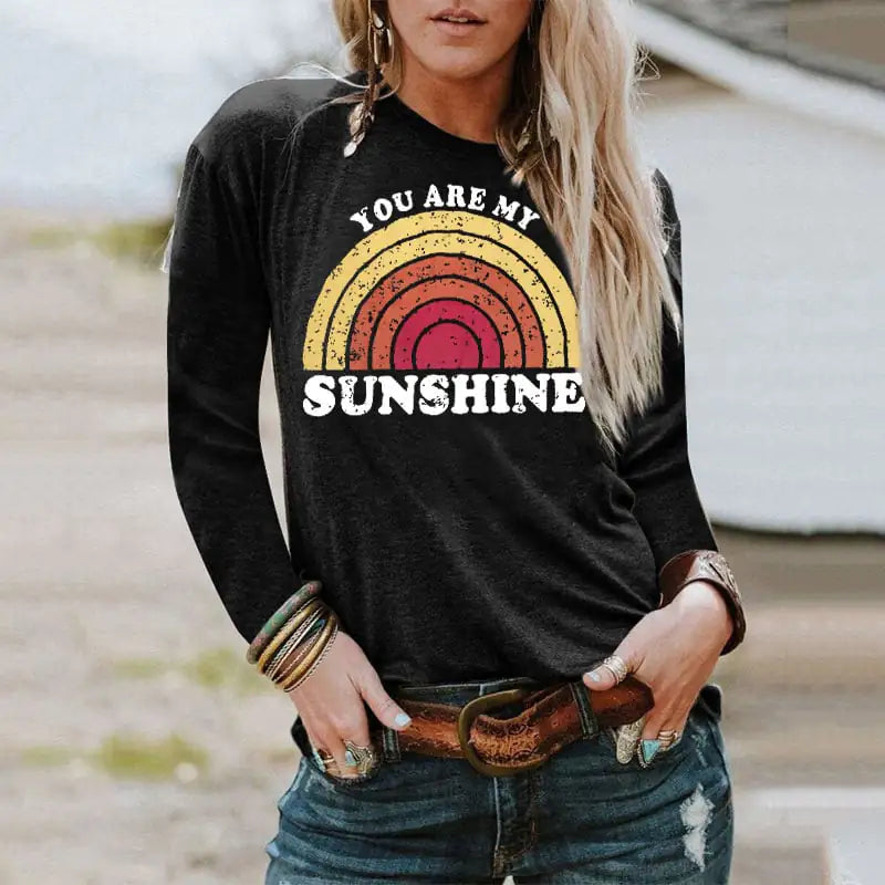 Letter Print Crew Neck T-Shirt, Short & Long Sleeve
