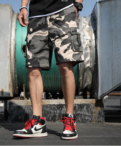 Camouflage Cargo Shorts with Letter Print for Summer