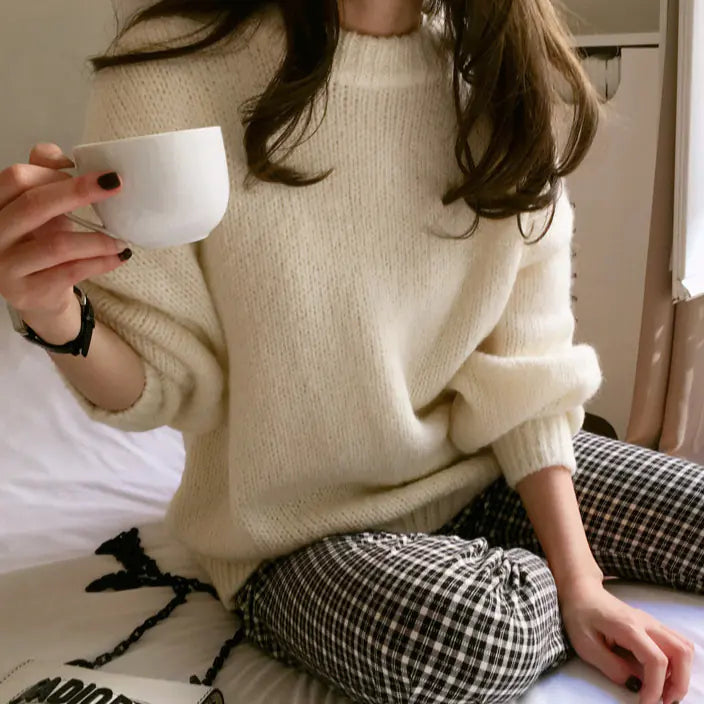 Loose-Fitting Knit Sweater - Korean Style Thick Pullover