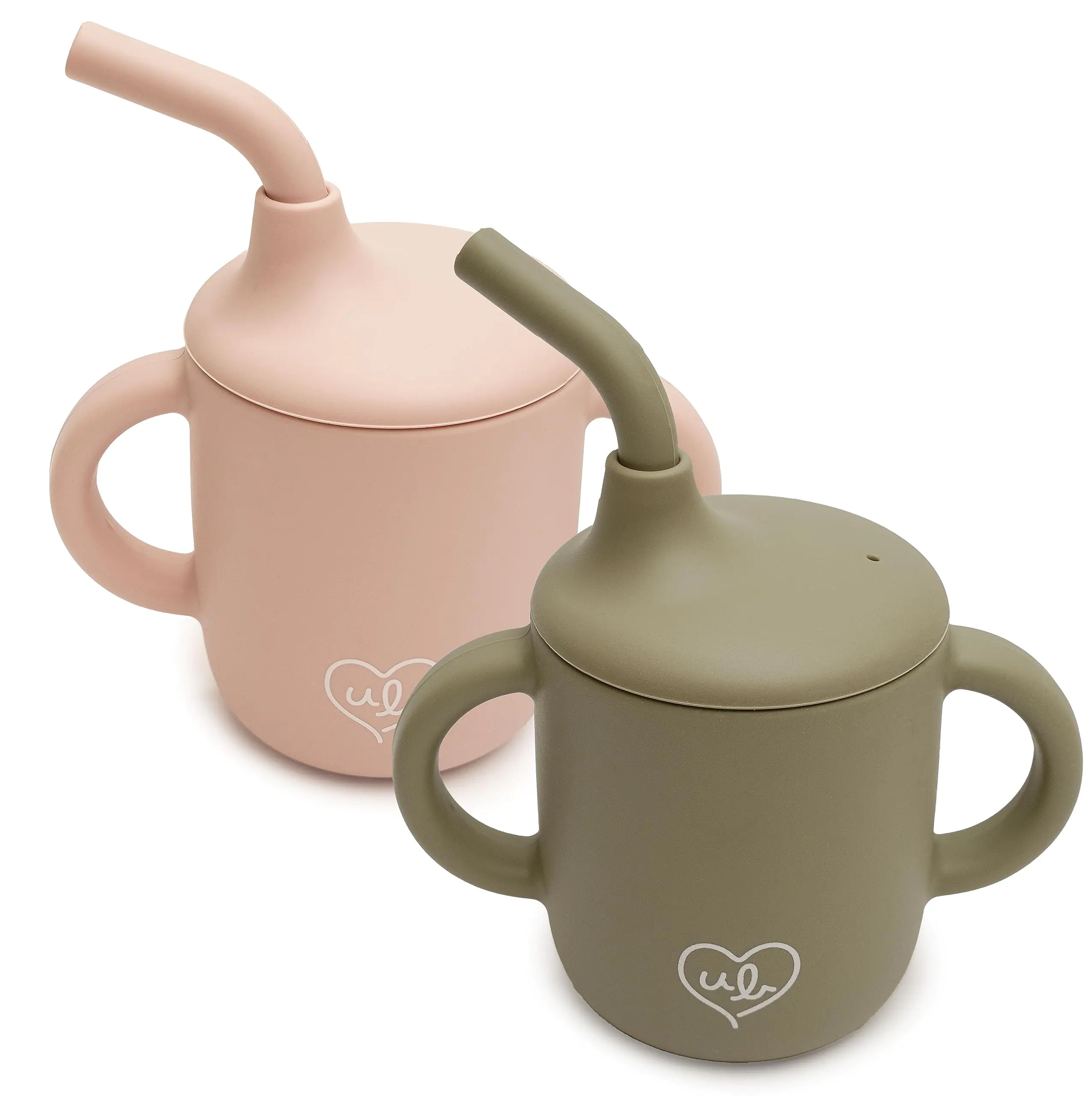 Baby Silicone Cups Reliable Lid Sippy Cup 6 oz Unbreakable No Spill Toddler Straw Training Cup with Handles Leak Proof Spill Proof Kids Take and Toss Cup Set of 2 (Pink/Green)